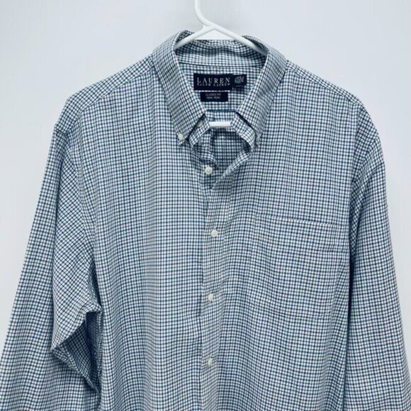 Vintage Ralph Lauren Plaid White/blue Button Down Long Sleeve Shirt 16 1/2 L - Picture 4 of 11